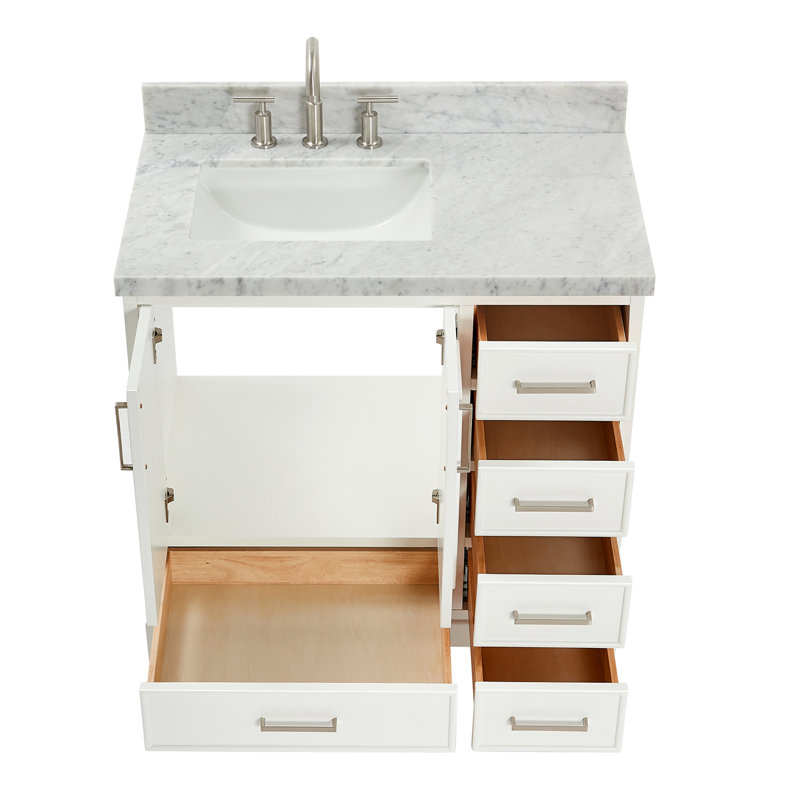37'' Single Bathroom Vanity with Carrara Marble Top, White