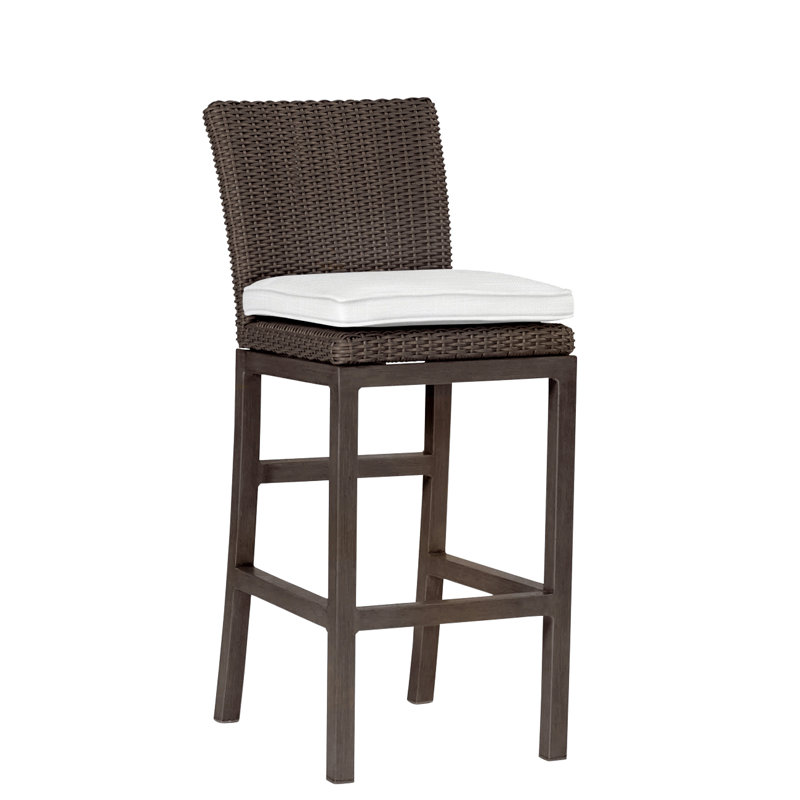 Rustic 30.5" Patio Bar Stool with Cushion, Slate Gray, Welt, Rollo Lace InsideOut® Linen