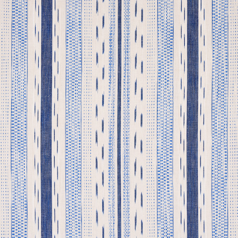 Tissu rayé ikat Mirza, Bleu / Naturel