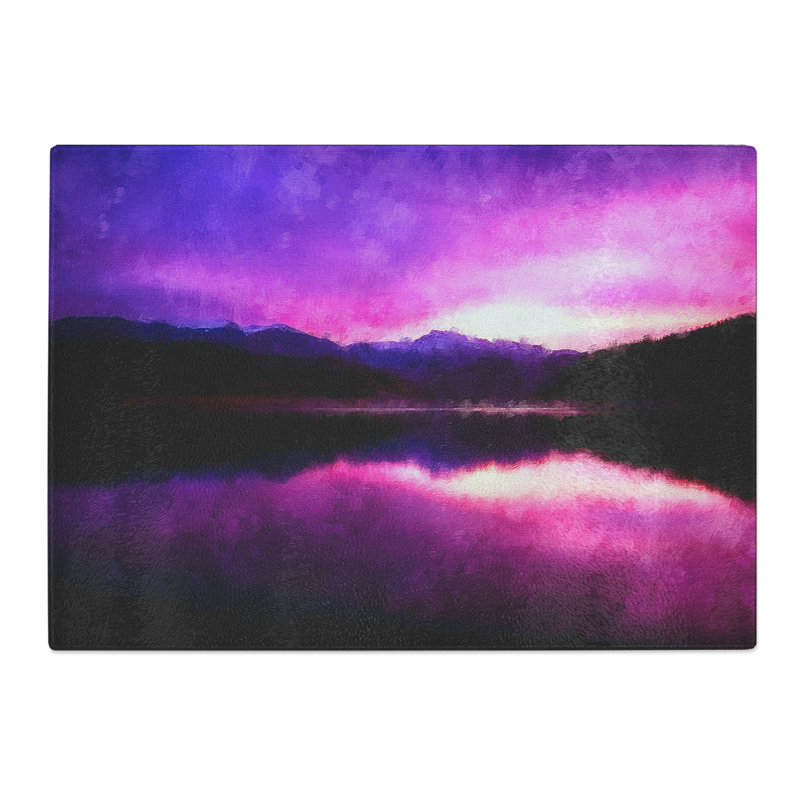 Tempered Glass Purple Mountains Chopping Board, 28.5 cm x 39 cm