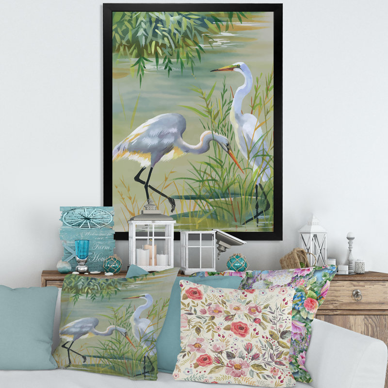 Heron Birds I - reproduction sur toile, H 32 po x l 24 po x P 1,5 po, Toile avec cadre noir