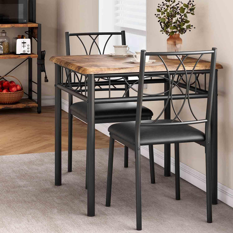 Ensemble de table de cuisine avec 2 chaises rembourrées, Brun rustique, H 30,00 po x L 29,10 po x l 29,10 po, 3