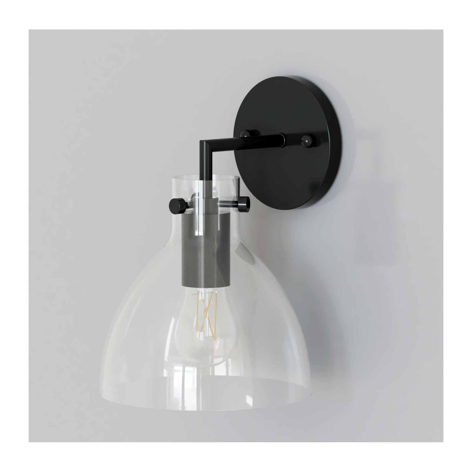 Martins Single Light Glass Dimmable Armed Sconce, Black
