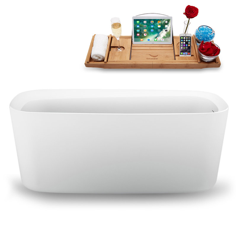 1501.1mm x 718.8mm Freestanding Soaking Acrylic Bathtub, Matte Black