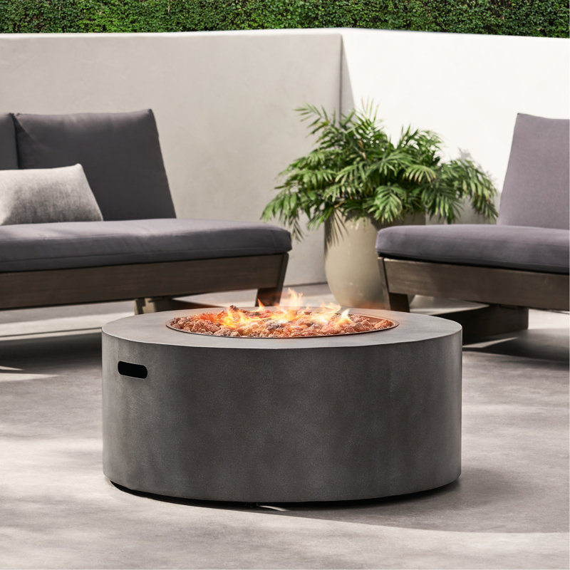 Foyer rond en fer 40 000, alimenté au propane, sans fumée, à allumage rapide, sans assemblage, gris pierre, 32 pouces de large, profond, 13,5 haut, 39,59 lb, électronique