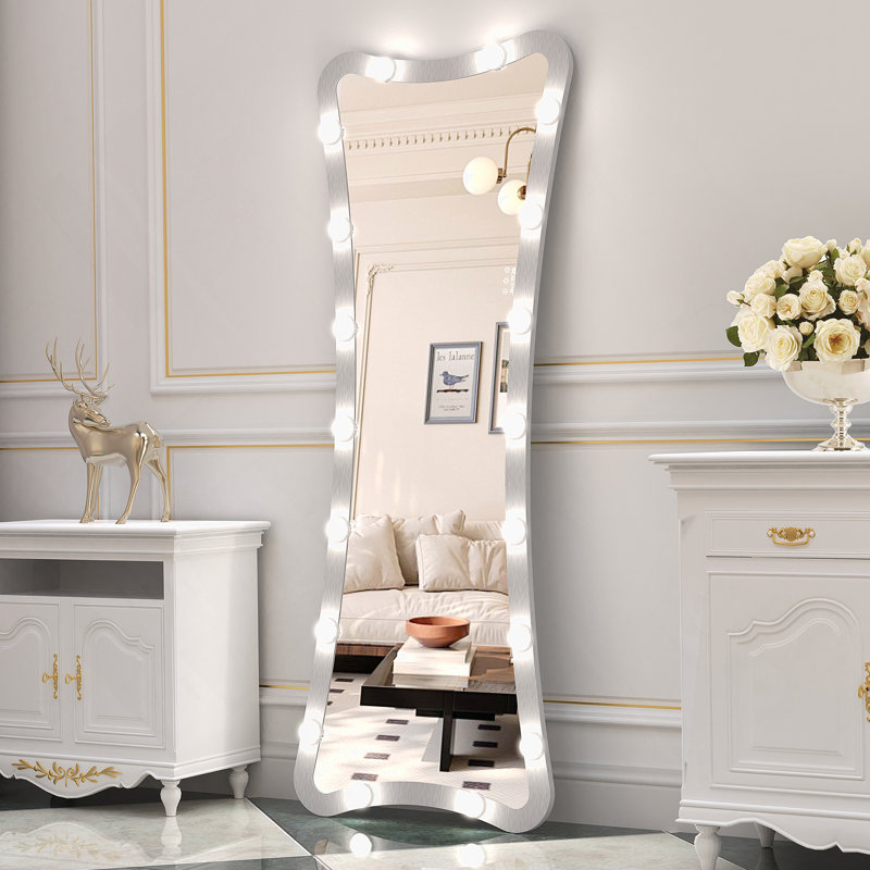 Hollywood Full Length Mirror With Lights Full Body Vanity Mirror With 3 Colour Modes Lighted Standing Floor Mirror For Dressing Room Bedroom Wall Mounted Touch Control Silver 63"X24"