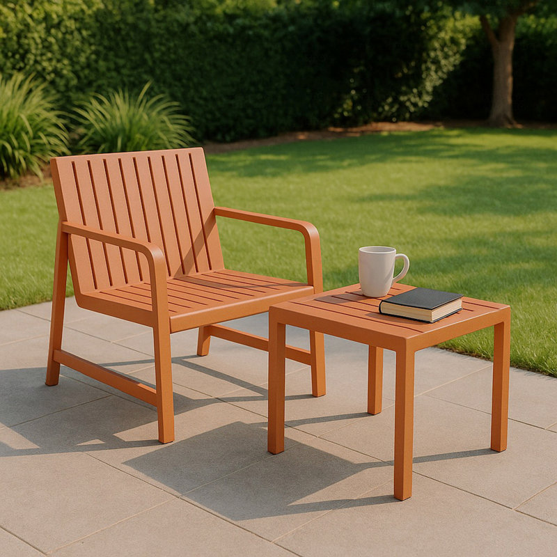 Ensemble de conversation 2 pièces brun, vacances - Ensemble de meubles d'intérieur / extérieur 1 chaises et 1 tables basses en matériau PP imperméable - Patio facile à assembler