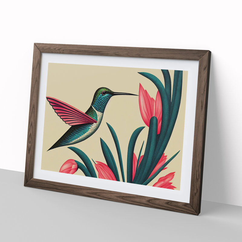An Art Deco Hummingbird - Single Picture Frame Print, Brown, 34cm H x 46cm W x 2cm D
