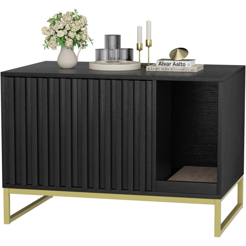 Hollomon Litter Box Enclosure, Black/Gold