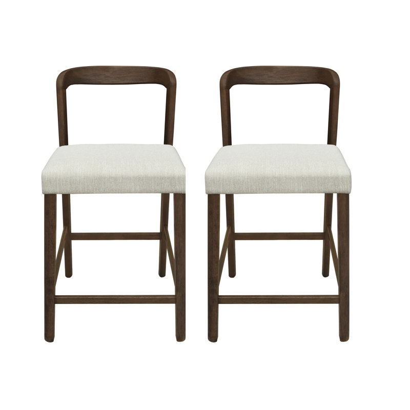 Ashford 25'' Solid Rubberwood Counter Stools With Upholstered Seat And Curved Back, Walnut
