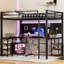 Lit mezzanine en métal avec bureau et bibliothèque - Améliorez l'efficacité de l'organisation de la chambre à coucher-1195034330-1195034325