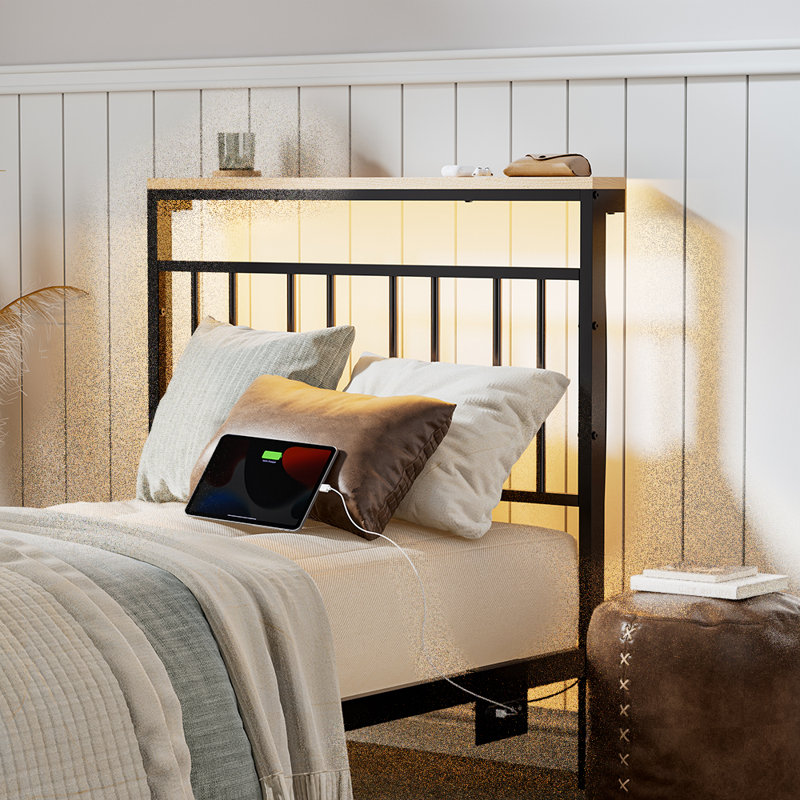 Lit plateforme flottant avec DEL et station de charge, Lit simple