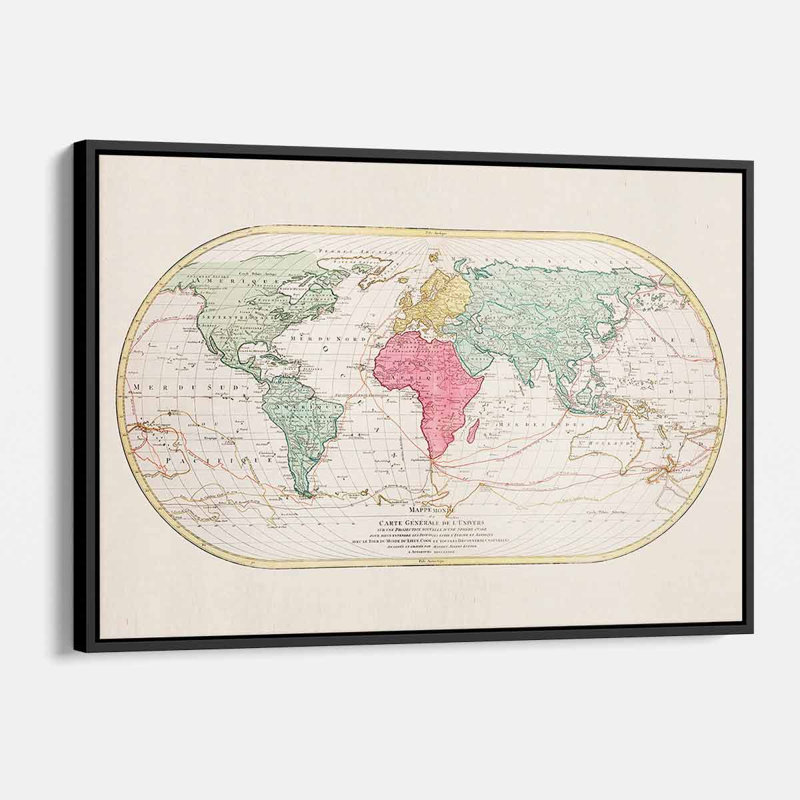 Vivier multicolore carte du monde, art sur toile, toile sur toile, H 24 po x l 36 po, Cadre flottant noir