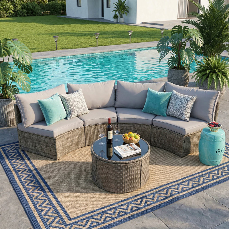 Outdoor Patio Furniture  Half-Moon Sectional Round Patio Furniture Set Sofa
