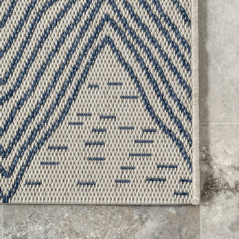 Dunham Abstract Indoor/Outdoor Area Rug for Living Room Patio Deck Front Porch Kitchen, Blue/Ivory, Rectangle 3' x 5'