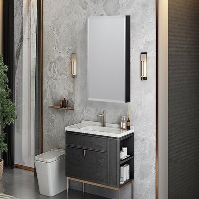 Bathroom Frame Less Mirror Medicine Cabinet, 15"" W X 36"" H X 4â D, Beveled Mirror And Interior Mirror, Black Color, 3 Adjustable Glass Shelves, Soft -  Taimei, MMC1536-BL