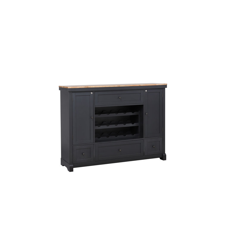 Solid Wood 60" Spirit Cabinet with Wine Rack, Black