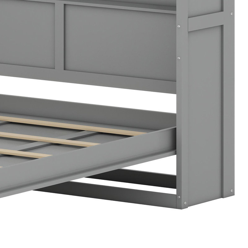 Lit escamotable rabattable avec tablettes intégrées, Gris