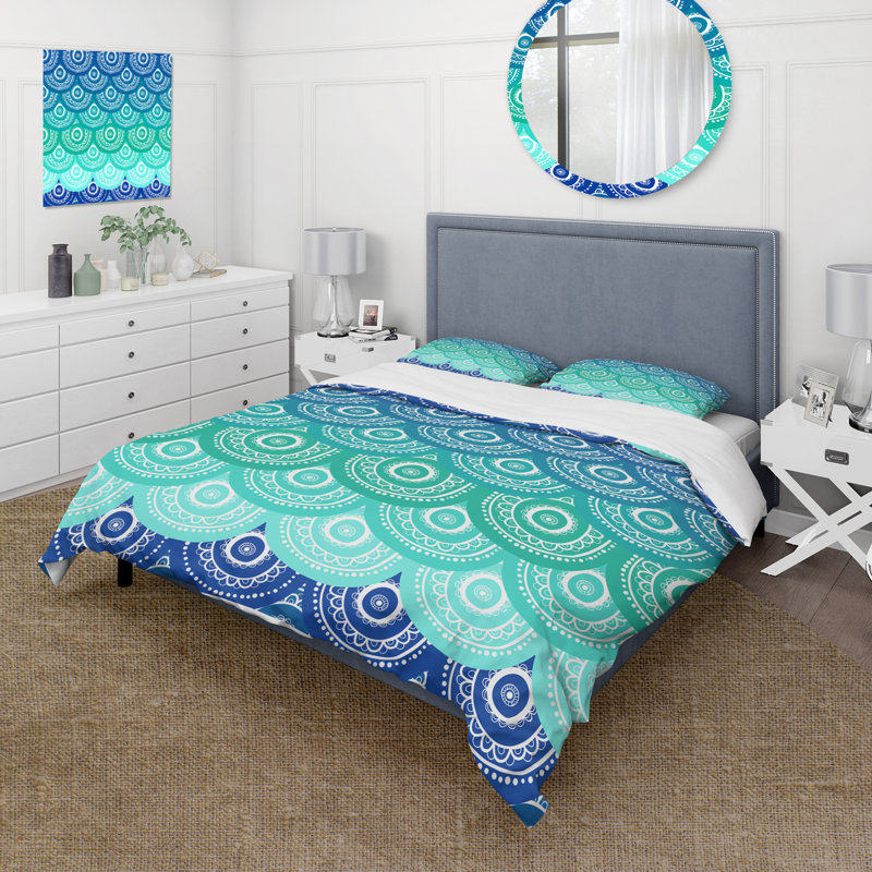 Ensemble de housse de couette Ethnique Ocean Waves - Polyester en microfibre, Housse de couette pour très grand lit et 2 très