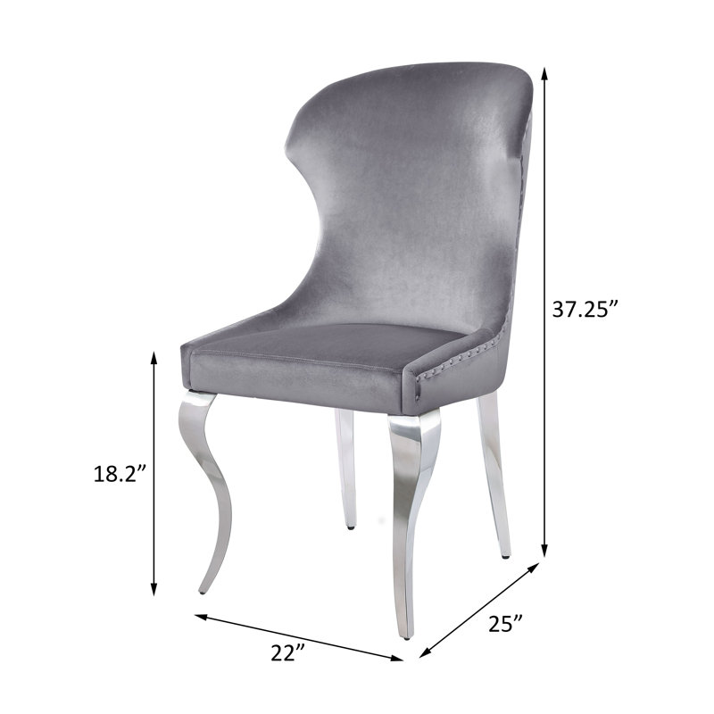 Leother 18'' H Velvet Upholstered Side Chair, Gray