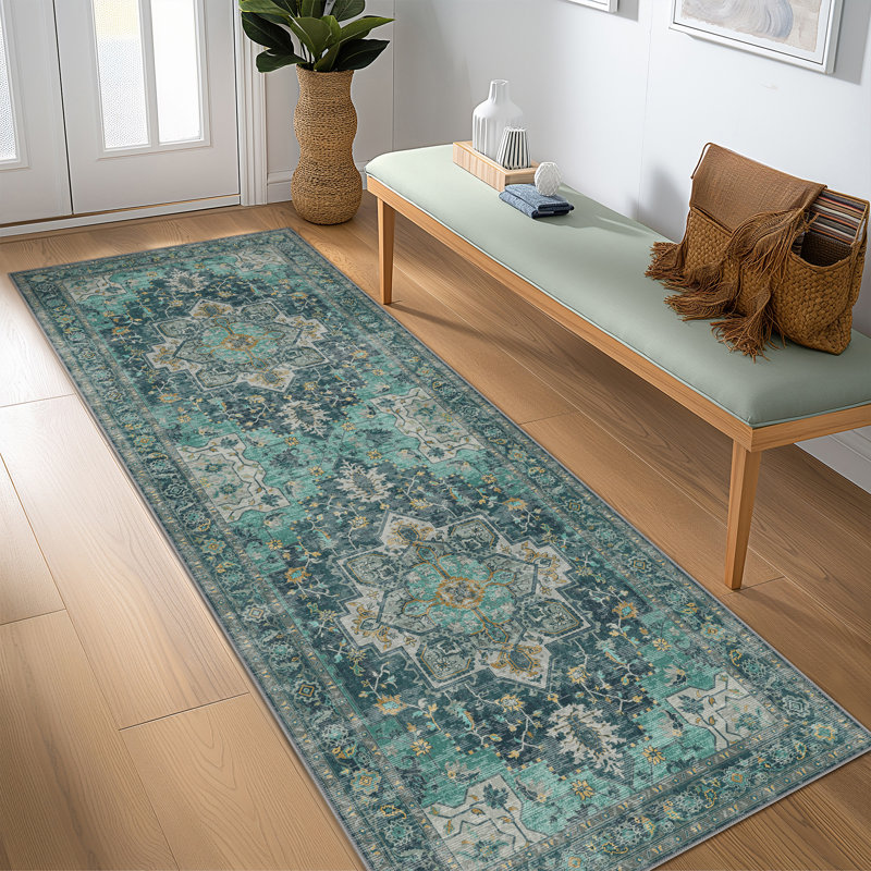 Roehit Oriental Performance Machine Washable Area Rug, Runner 2' x 6', Green