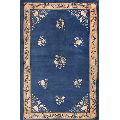 Blue Wool Knotted Rectangle Antique 1930s Chinese - Peking Small Scatter Size Rug