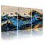 Nautique et plage, vagues de l'océan avec accents dorés et tons bleus, ensemble de 3 impressions sur toile-202654605