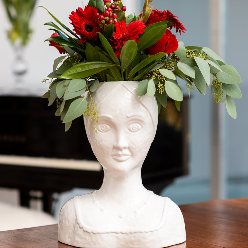 White Ceramic Female Head Vase Table Decor