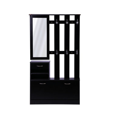 Armoire de rangement à grand volume avec armoire à chaussures, étagère suspendue et miroir noir mat