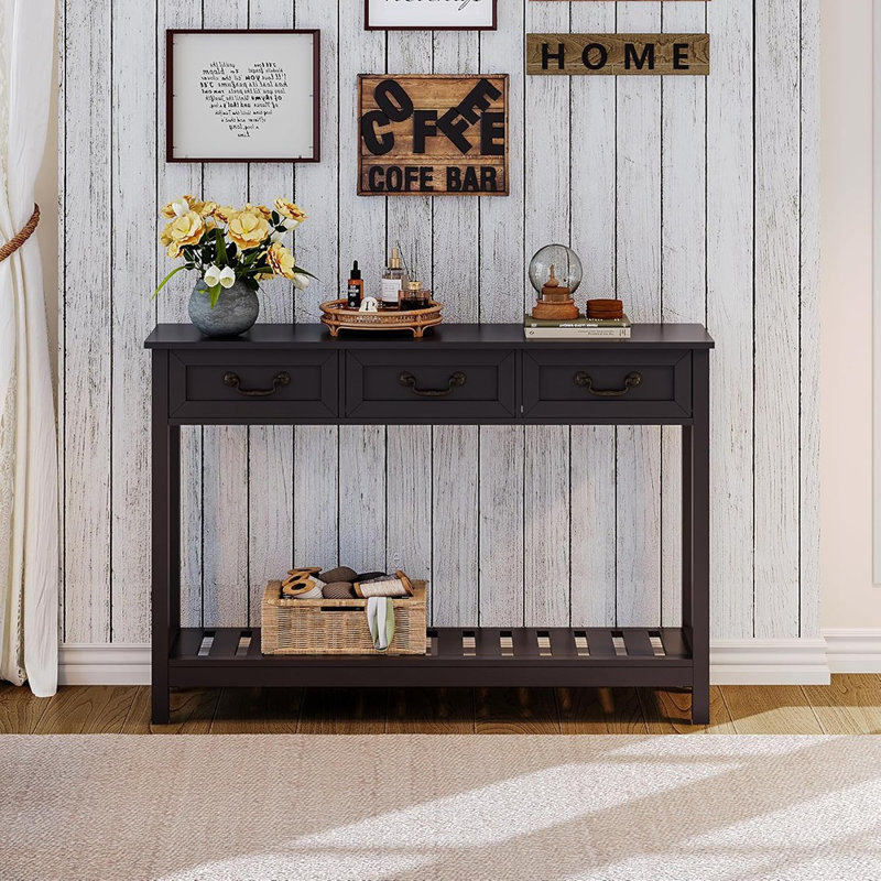 Table With 3 Drawers, Rustic Entryway Table, Na...