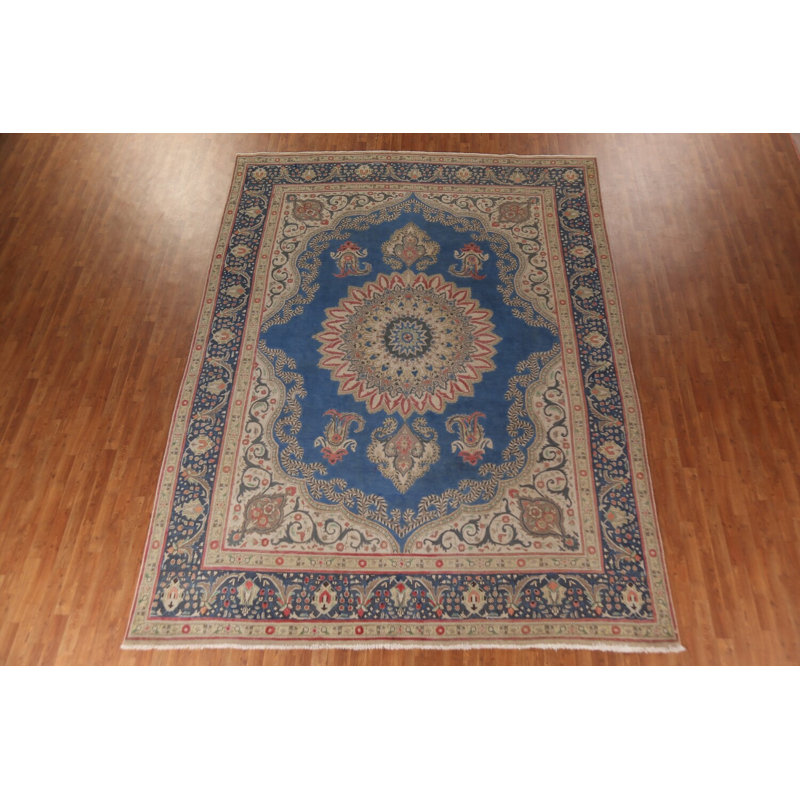 Tapis bleu fait à la main 10 x 13 po