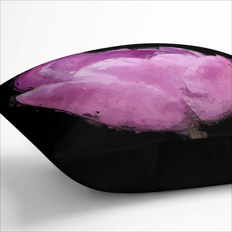 Lilac Tulip Flower in Abstract Cushion with Filling, Black, 40cm H x 40cm W x 15cm D
