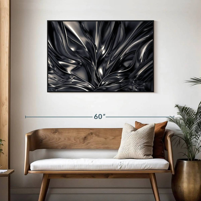 Avery abstrait noir et argent, H 29 po x l 43 po
