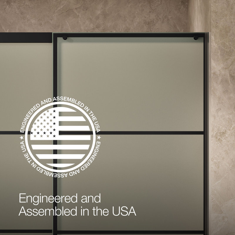 Elate Tall Sliding Shower Door, 75-1/2-In H X 62-1/4 - 65-5/8-In W, With Heavy 5/16-In Thick Frosted Glass With Rectangular Grille Pattern