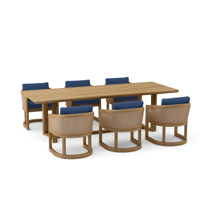 Catania Teak Wood Patio Dining Set with Rectangular Table , Sunbrella® Cushions Included, 6, Canvas Navy