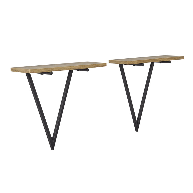 Clydean Floating Reversible Triangle Wall Shelves, Black/Light Maple