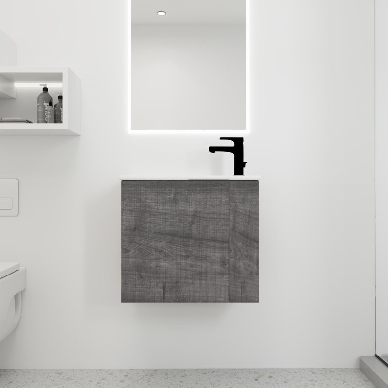 Meuble-lavabo 22 po, Chêne gris carreauté
