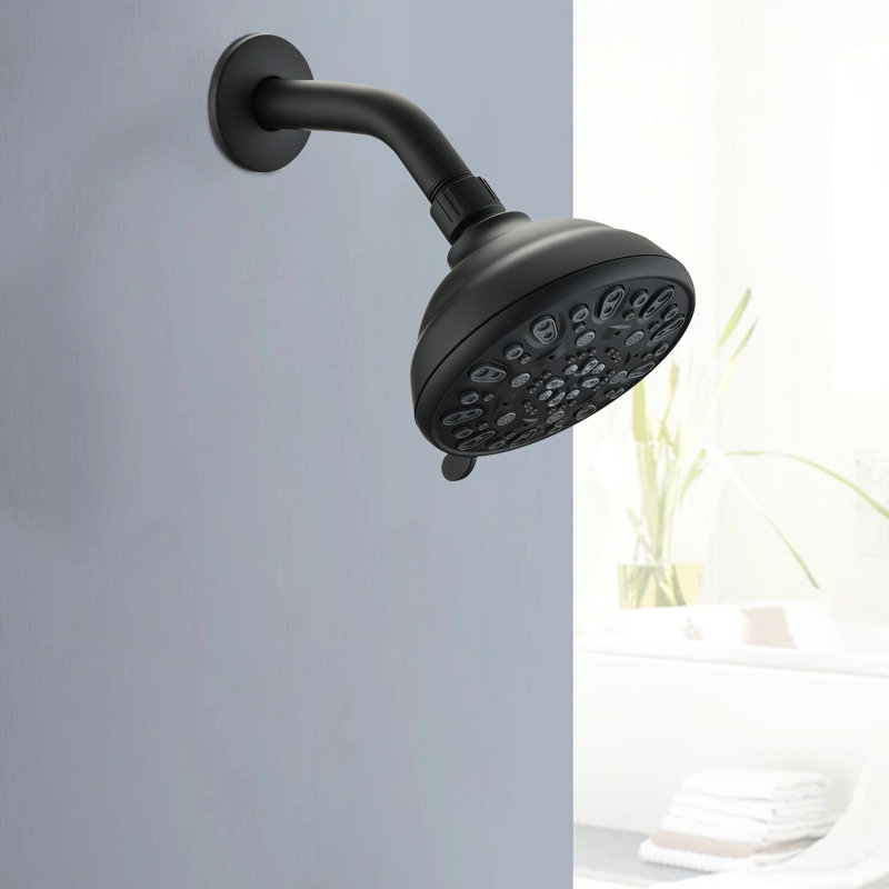 Matte Black 4.72" High Shower Head - 6 Settings, Large Spray, 1.8 Gpm Flow Rate Clog,