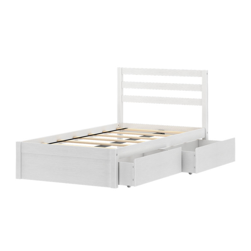 Lit plateforme simple avec tiroirs de rangement et tête de lit Bear, Brushed White, Twin