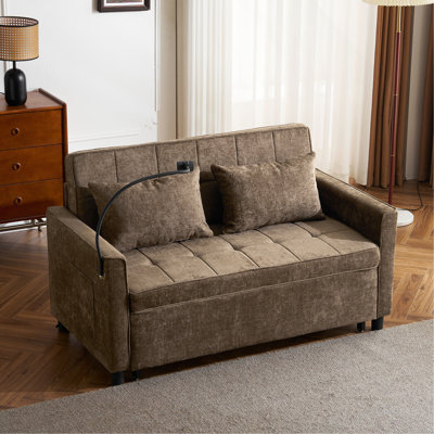 56.9" Loveseat Sofa Pull-Out Sofa Bed Sleeper Sofa With A Reversible Backrest Cushion, Side Pockets, Two USB Ports And A Phone Holder For Living Room, by Latitude Run