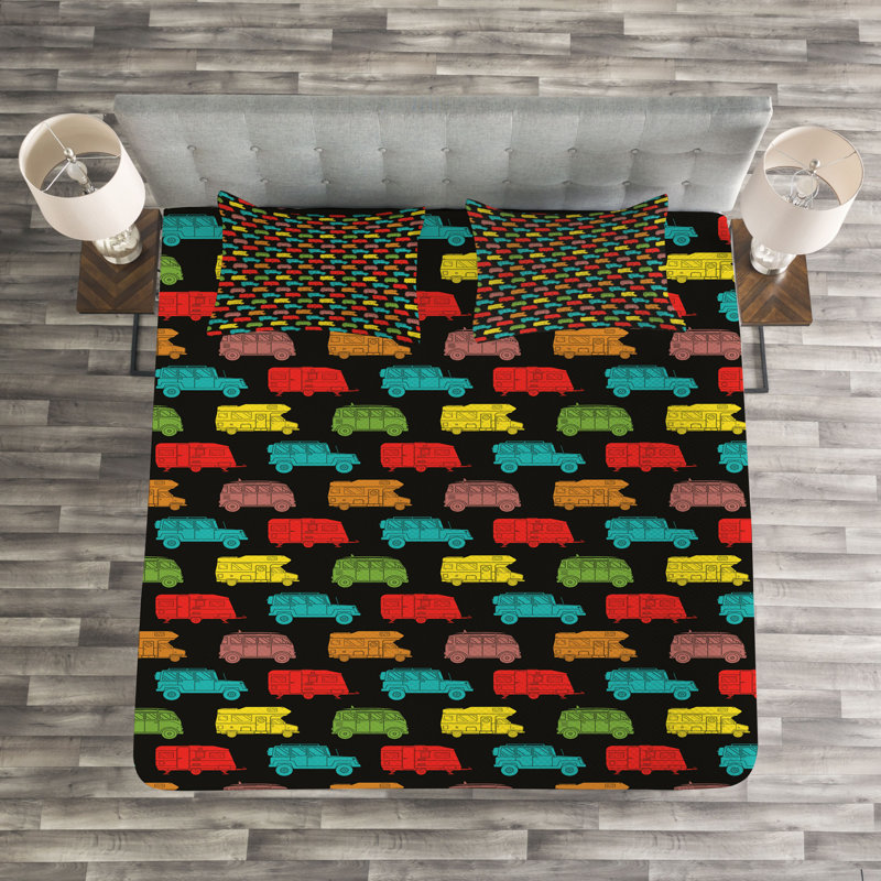 Aekjot Black/Blue/Red Microfiber Bedspread Set, 220 x 264 cm