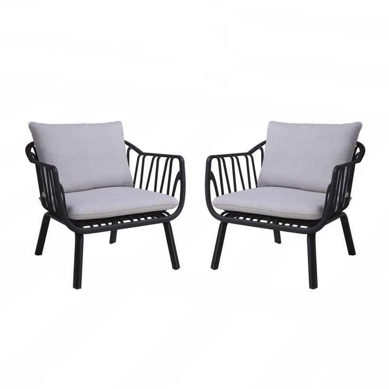 Modern Weather-Resistant Outdoor PP Club Chair Set for Comfortable Patio Seating, Gray, Black