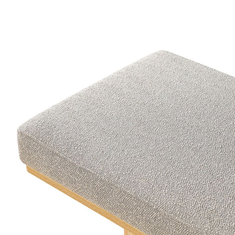 Contemporary Upholstered Bench With Chunky Legs - Grey Boucle For Bedroom & Living Room Max 260 Lbs Load Fabric Up To Capacity