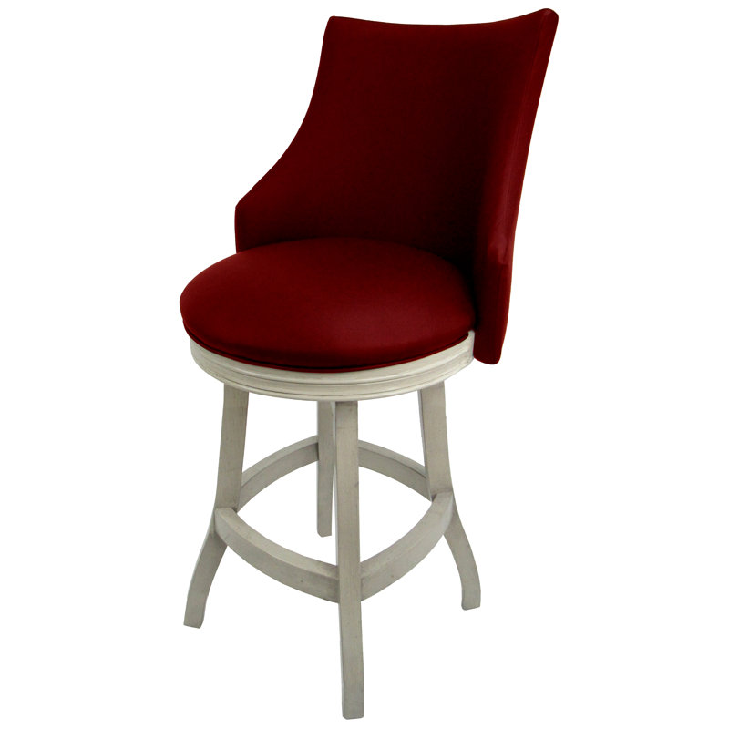 Swivel Upholstered Counter Stool with Solid Wood Frame, Off White, Red, Counter Stool (26" Seat Height)