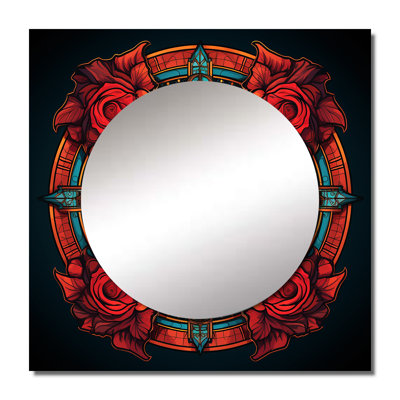 Retro Floral Mandala In Red And Turquoise - Boho Mandala Square Mirror For Wall Art Decor