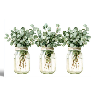Farmhouse Rustic Eucalyptus Mason Jars Canvas Wall Art 32*24 inch- Living Room Decor