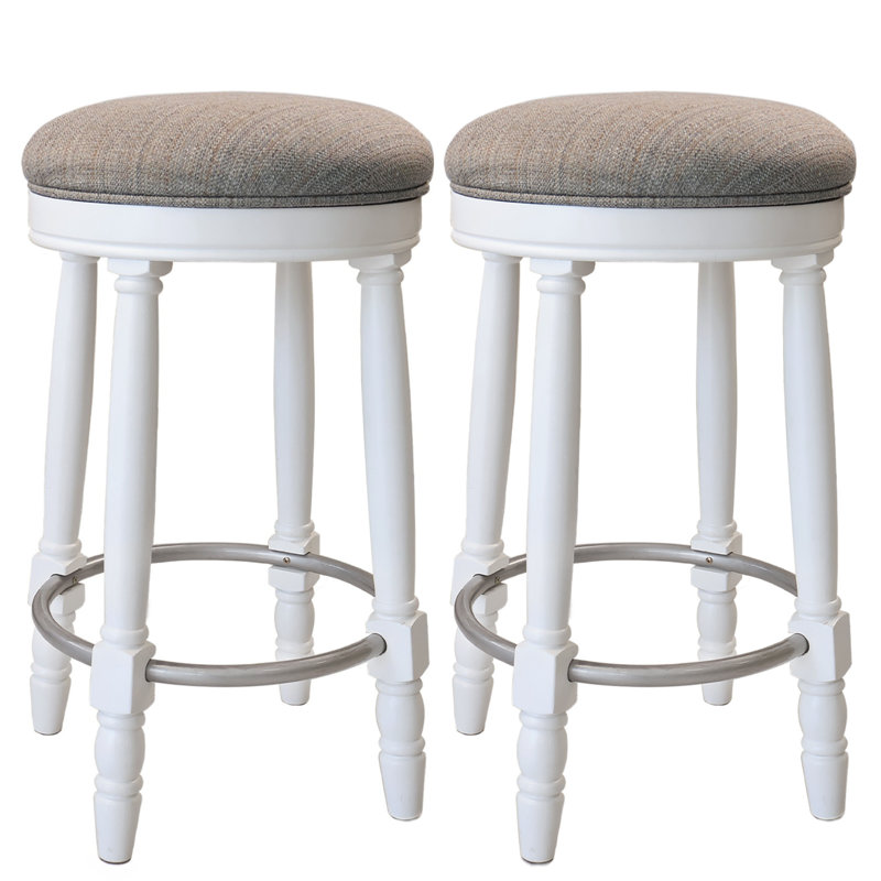 Tabouret de comptoir pivotant 26 po en bois massif avec siège rembourré, ensemble de 2, blanc, Blanc