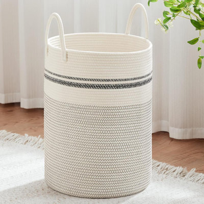 Laundry Hamper Tall Woven Rope Storage Basket For Toys Dirty Clothes In Living Room Bathroom Bedroom