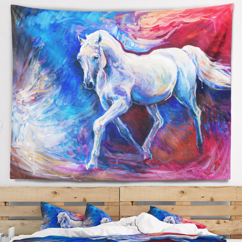 Tapisserie blue horse Animal, H 68 po x l 80 po