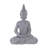 Gray Magnesium Oxide Buddha Indoor Outdoor Meditating Decorative Garden Sculpture with Floral Carvings
